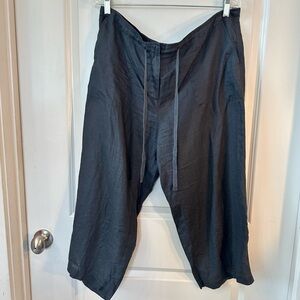 Eileen Fisher Charcoal Grey 100% Irish Linen Drawstring Wide Leg Cop Pants, PL